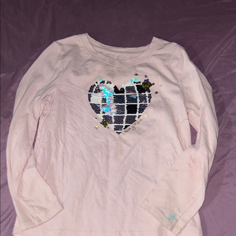 Cat & Jack Pink and Black Long Sleeve Tee with Heart Design